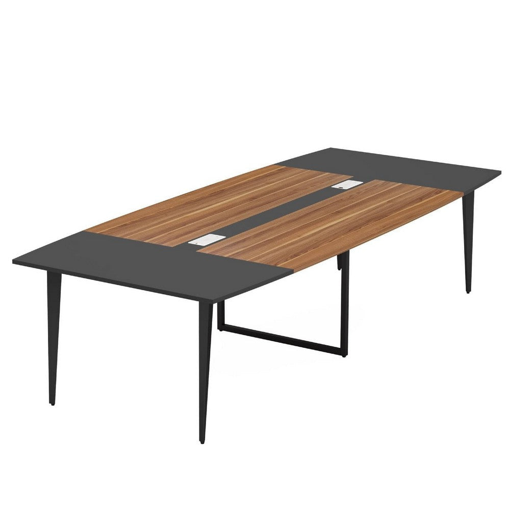 Office Conference Table | Brown Black Metal | 71" Boat Shaped