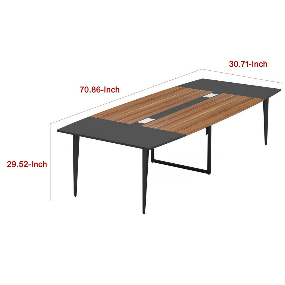 Office Conference Table | Brown Black Metal | 71’’ Boat Shaped BM336933