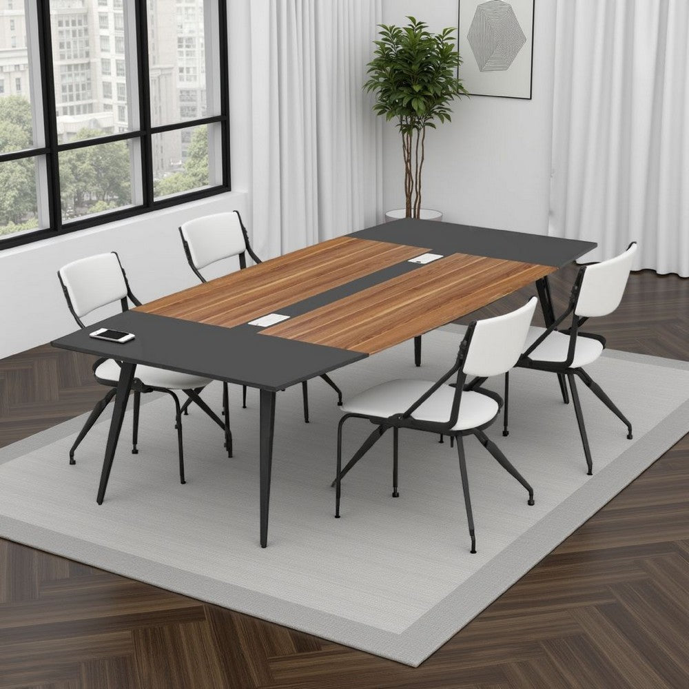 Office Conference Table | Brown Black Metal | 71" Boat Shaped