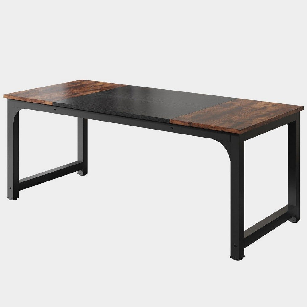 Office Conference Table | 63’’ Brown Rectangular Top | Black Metal BM336934
