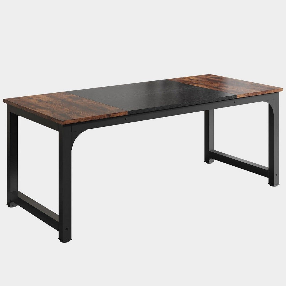 Office Conference Table | 63" Brown Rectangular Top | Black Metal
