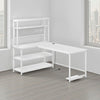 Reversible L Shaped Desk w Charging Pad | Display Shelf | 55" White