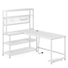 Reversible L Shaped Desk w Charging Pad | Display Shelf | 55" White