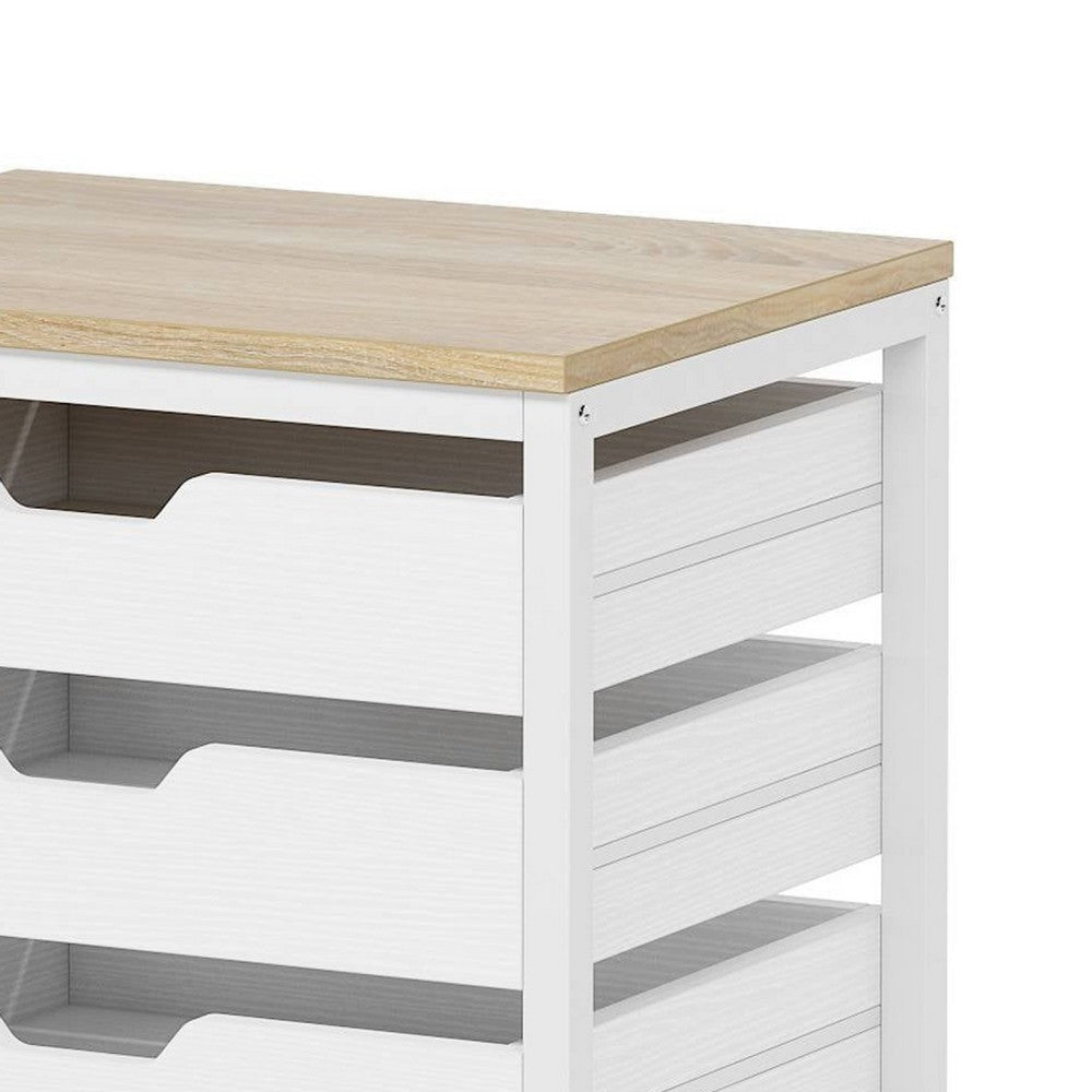 Mobile Office Cabinet | 5 Drawers w Open Handles | Rustic Brown White