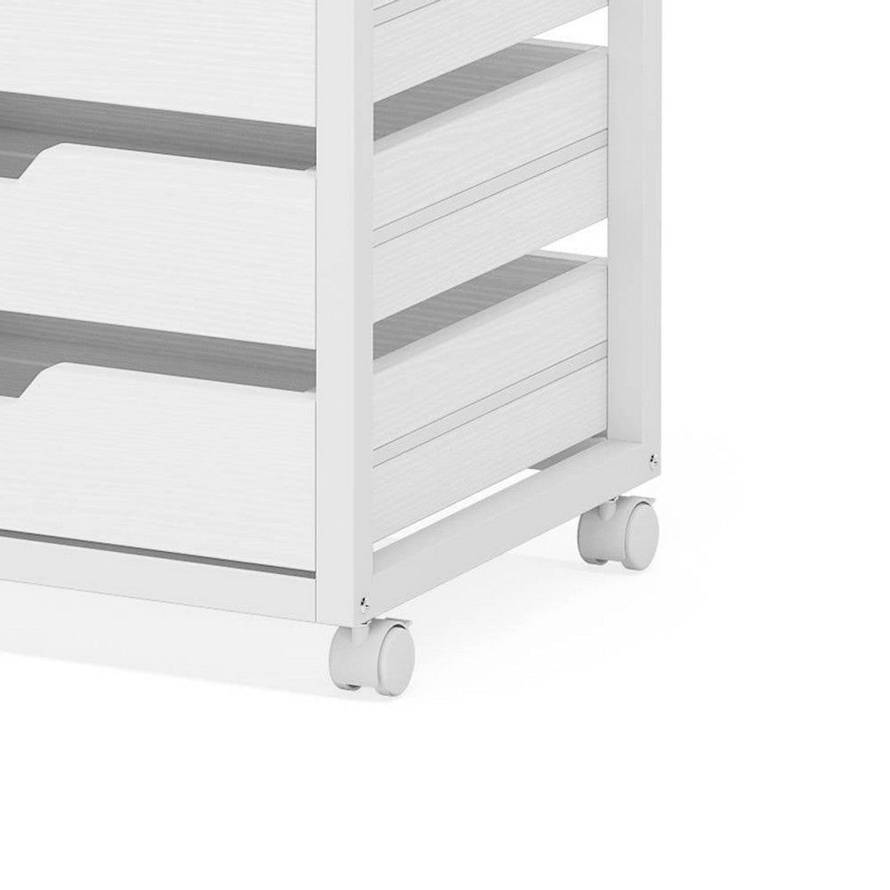 Mobile Office Cabinet | 5 Drawers w Open Handles | Rustic Brown White