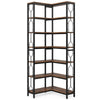 7 Tier Corner Bookcase | 14 Open Wood Shelves | 79’’ Industrial Black BM336937