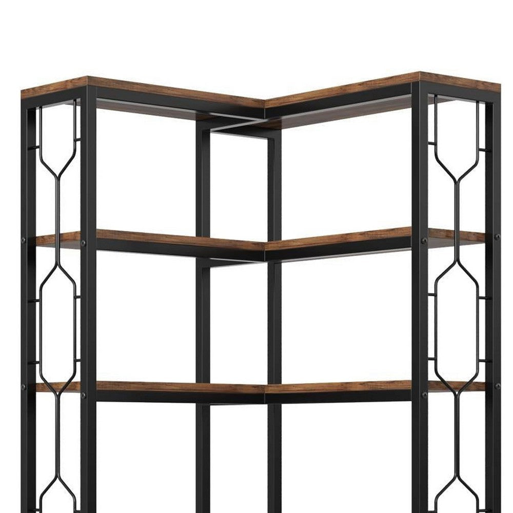 7 Tier Corner Bookcase | 14 Open Wood Shelves | 79’’ Industrial Black BM336937