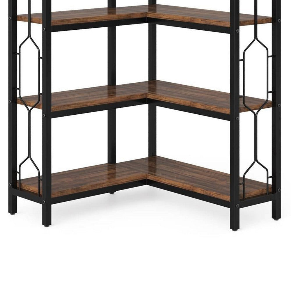 7 Tier Corner Bookcase | 14 Open Wood Shelves | 79’’ Industrial Black BM336937