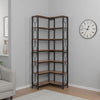 7 Tier Corner Bookcase | 14 Open Wood Shelves | 79" Industrial Black