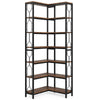 7 Tier Corner Bookcase | 14 Open Wood Shelves | 79" Industrial Black