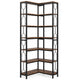 7 Tier Corner Bookcase | 14 Open Wood Shelves | 79" Industrial Black