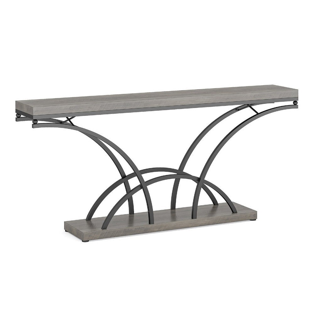 Sofa Console Table | 71" Gray Faux Marble Top and Black Metal Frame