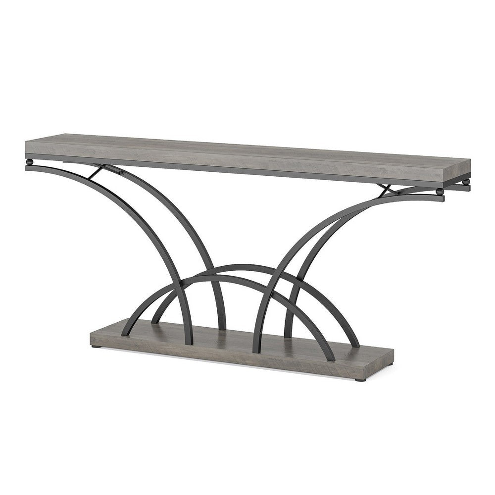 Sofa Console Table | 71’’ Gray Faux Marble Top and Black Metal Frame BM336938