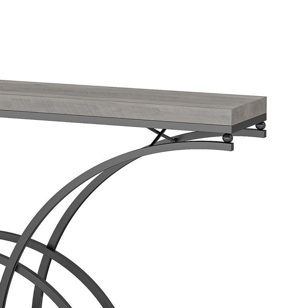 Sofa Console Table | 71’’ Gray Faux Marble Top and Black Metal Frame BM336938