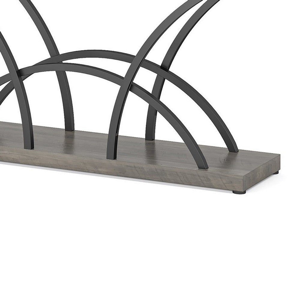 Sofa Console Table | 71’’ Gray Faux Marble Top and Black Metal Frame BM336938