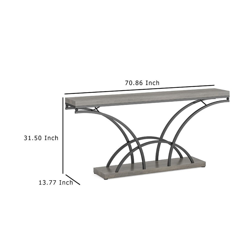Sofa Console Table | 71’’ Gray Faux Marble Top and Black Metal Frame BM336938