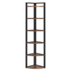 Freestanding Corner Bookcase | 6 Tier Brown Wood Shelves w Black Metal BM336940