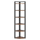 Freestanding Corner Bookcase | 6 Tier Brown Wood Shelves w Black Metal BM336940