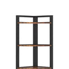 Freestanding Corner Bookcase | 6 Tier Brown Wood Shelves w Black Metal BM336940