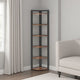 Freestanding Corner Bookcase | 6 Tier Brown Wood Shelves w Black Metal