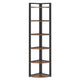 Freestanding Corner Bookcase | 6 Tier Brown Wood Shelves w Black Metal