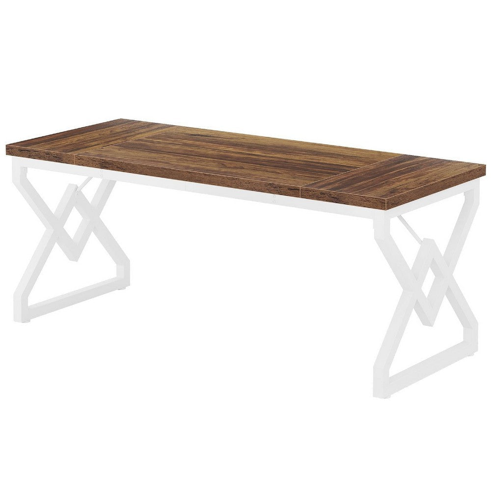 Executive Desk | 63’’ Rustic Wood Top | X Design White Metal Frame BM336941