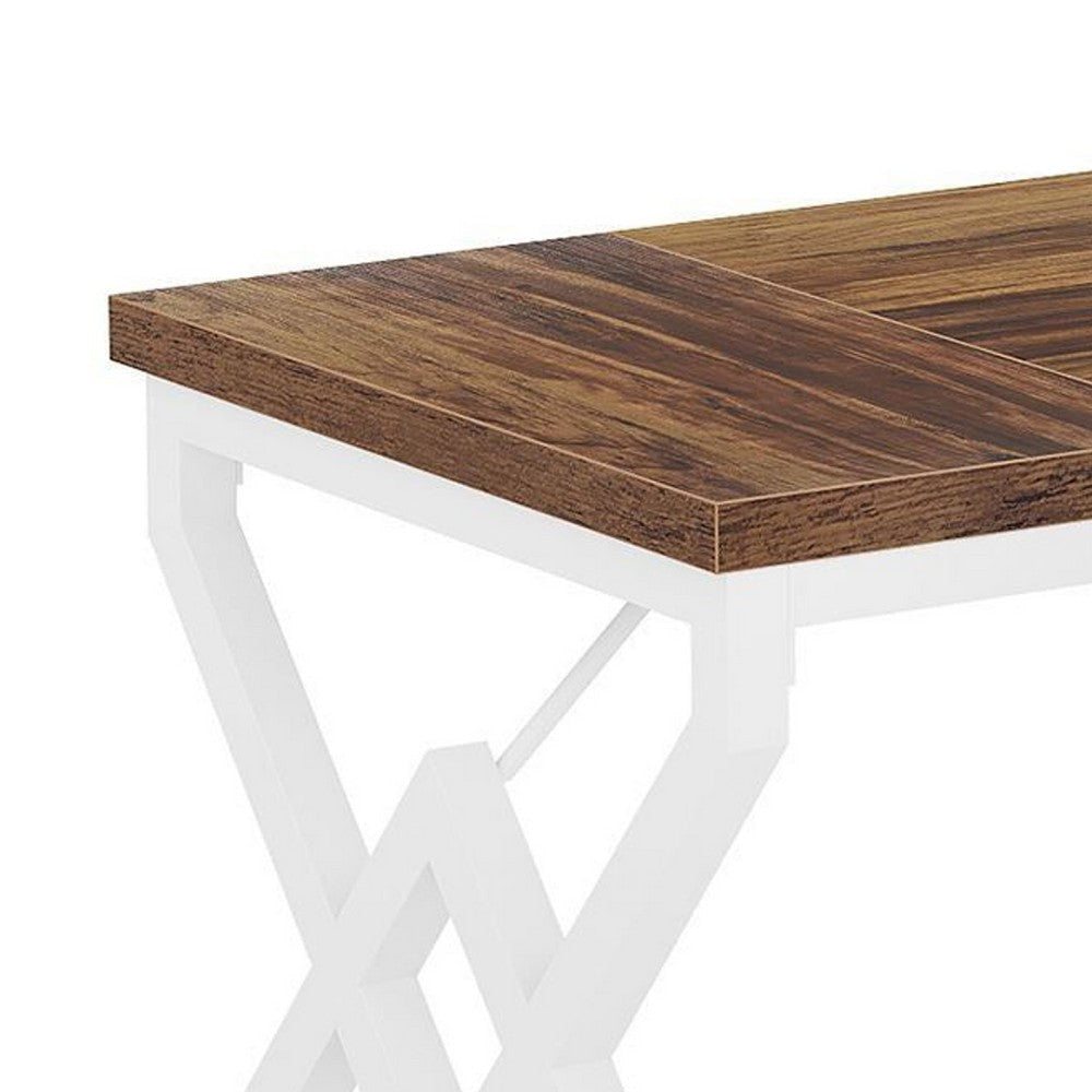 Executive Desk | 63’’ Rustic Wood Top | X Design White Metal Frame BM336941