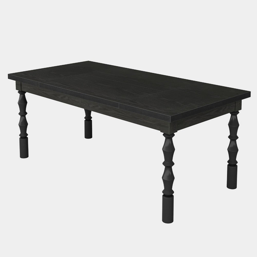 Weny Dining Table | Black Wood 62’’ Rectangle Top | Carved Legs BM336942