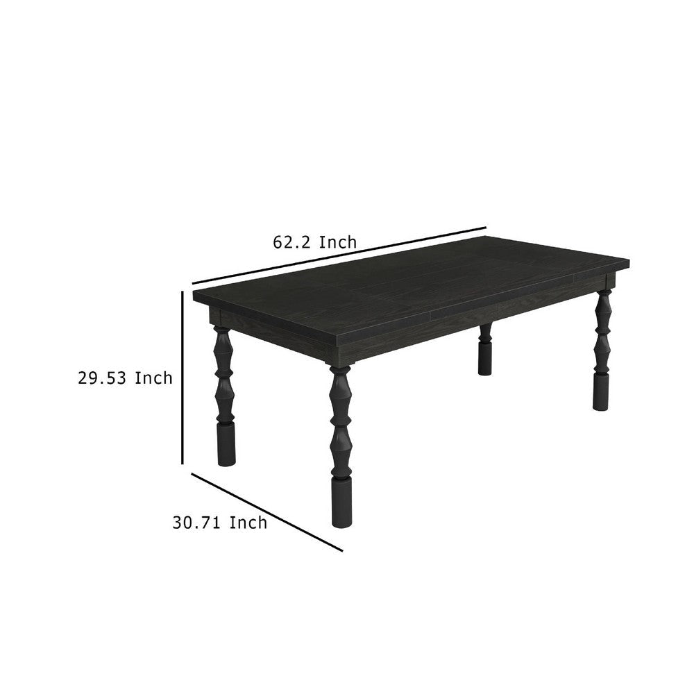 Weny Dining Table | Black Wood 62’’ Rectangle Top | Carved Legs BM336942