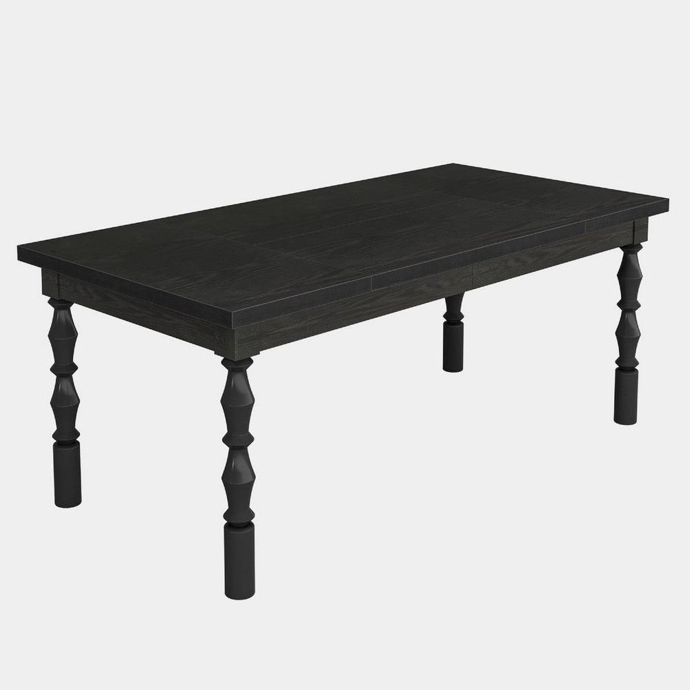 Weny Dining Table | Black Wood 62" Rectangle Top | Carved Legs