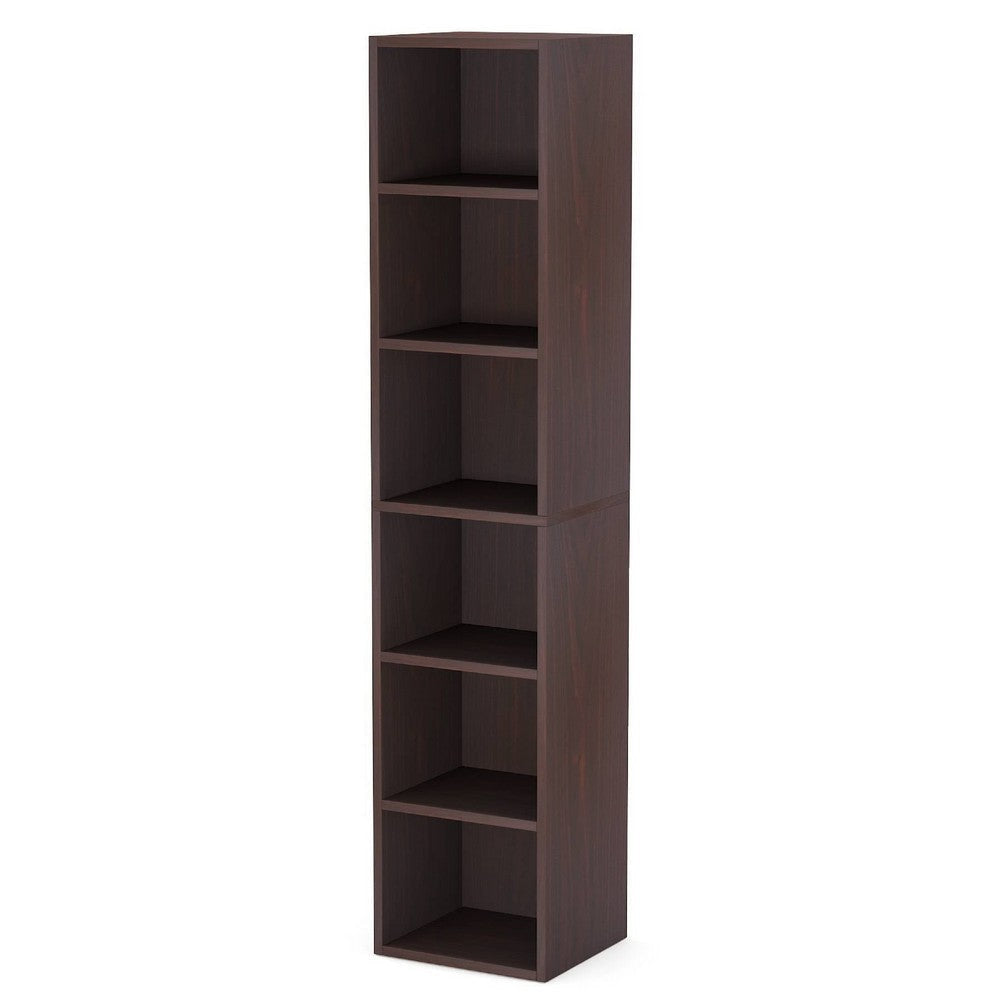 Siny Corner Display Shelf | 71’’ Tall 6 Shelves | Walnut Brown Wood BM336943
