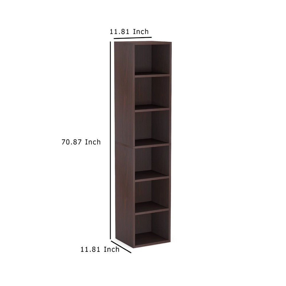 Siny Corner Display Shelf | 71’’ Tall 6 Shelves | Walnut Brown Wood BM336943