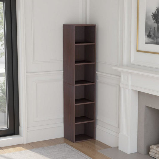 Siny Corner Display Shelf | 71" Tall 6 Shelves | Walnut Brown Wood