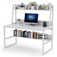 Hivy Computer Desk with Bookshelf Hutch | Metal Legs | White Wood BM336944