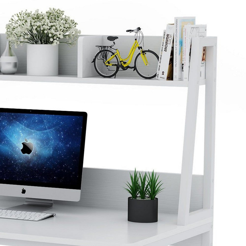 Hivy Computer Desk with Bookshelf Hutch | Metal Legs | White Wood BM336944