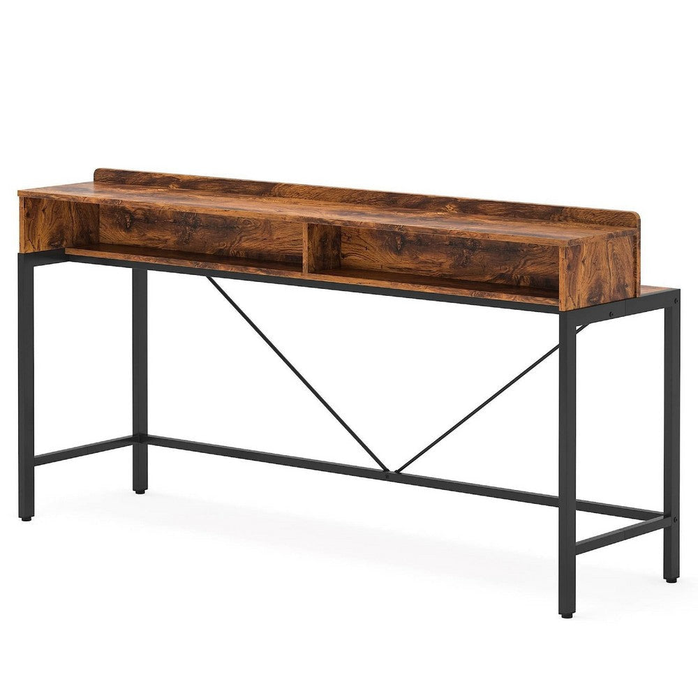 Zil Sofa Console Table | 71" | Industrial Brown Wood and Black Metal