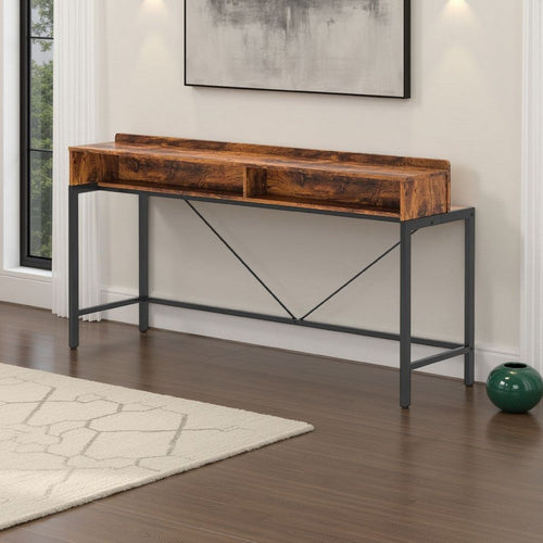 Zil Sofa Console Table | 71" | Industrial Brown Wood and Black Metal