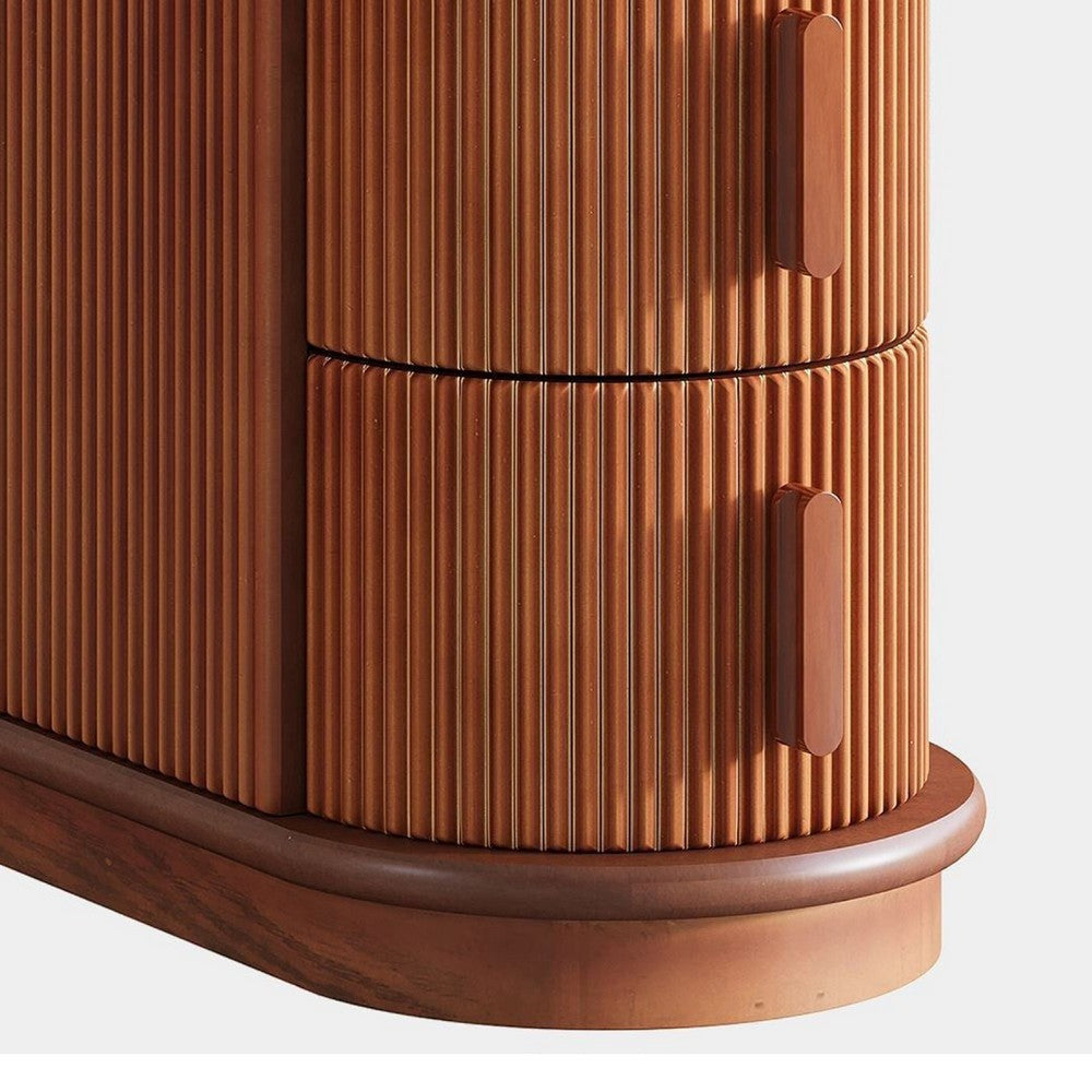 Lixy Side End Table |Narrow 24’’ 3 Oval Drawers Solid Brown Wood BM336946