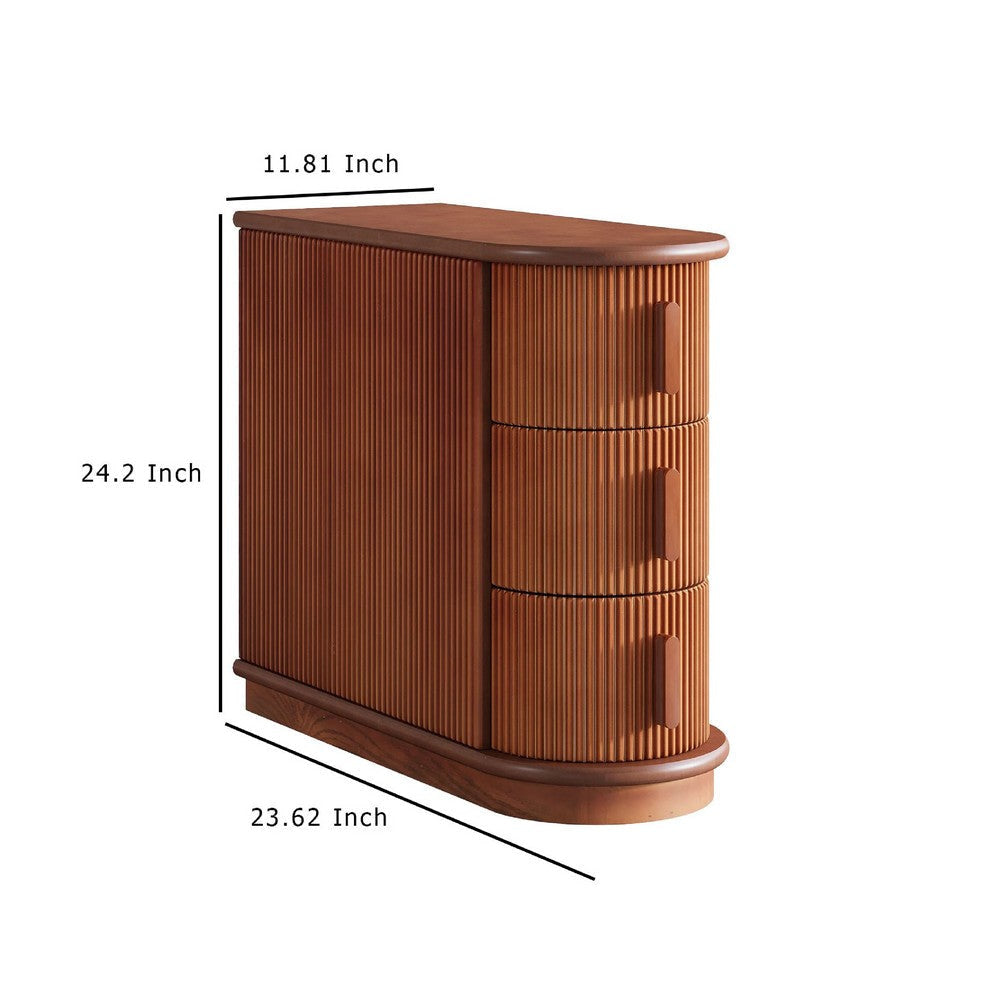 Lixy Side End Table |Narrow 24’’ 3 Oval Drawers Solid Brown Wood BM336946