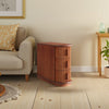 Lixy Side End Table |Narrow 24" 3 Oval Drawers, Solid Brown Wood