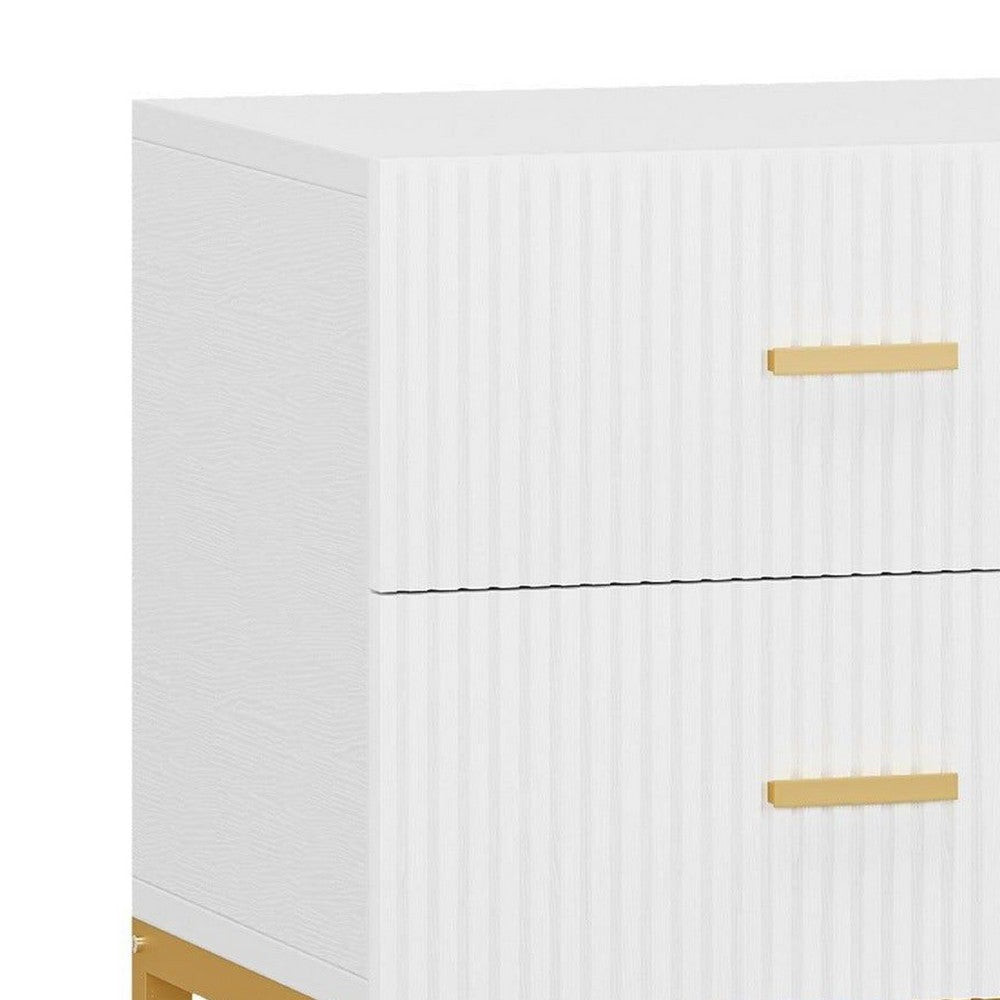Aez Nightstand | 2 Drawers | White Wood | Gold Metal Legs Bar Handles BM336948
