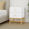 Aez Nightstand | 2 Drawers | White Wood | Gold Metal Legs Bar Handles