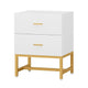 Aez Nightstand | 2 Drawers | White Wood | Gold Metal Legs Bar Handles