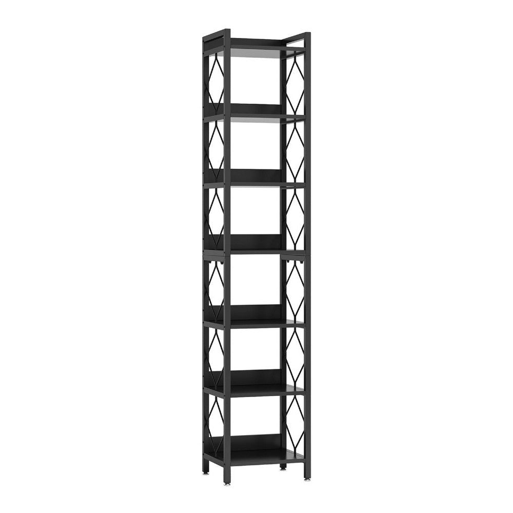 Nety 7 Tier Corner Display Shelf | 79" Tall| Diamond Pattern | Black