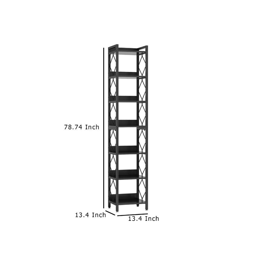 Nety 7 Tier Corner Display Shelf | 79’’ Tall| Diamond Pattern | Black BM336950