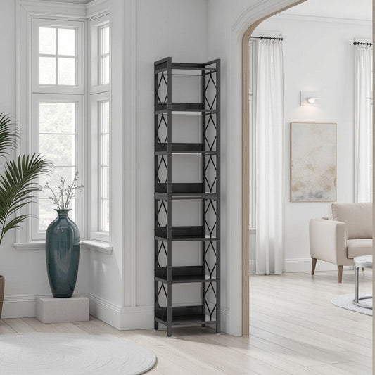 Nety 7 Tier Corner Display Shelf | 79" Tall| Diamond Pattern | Black