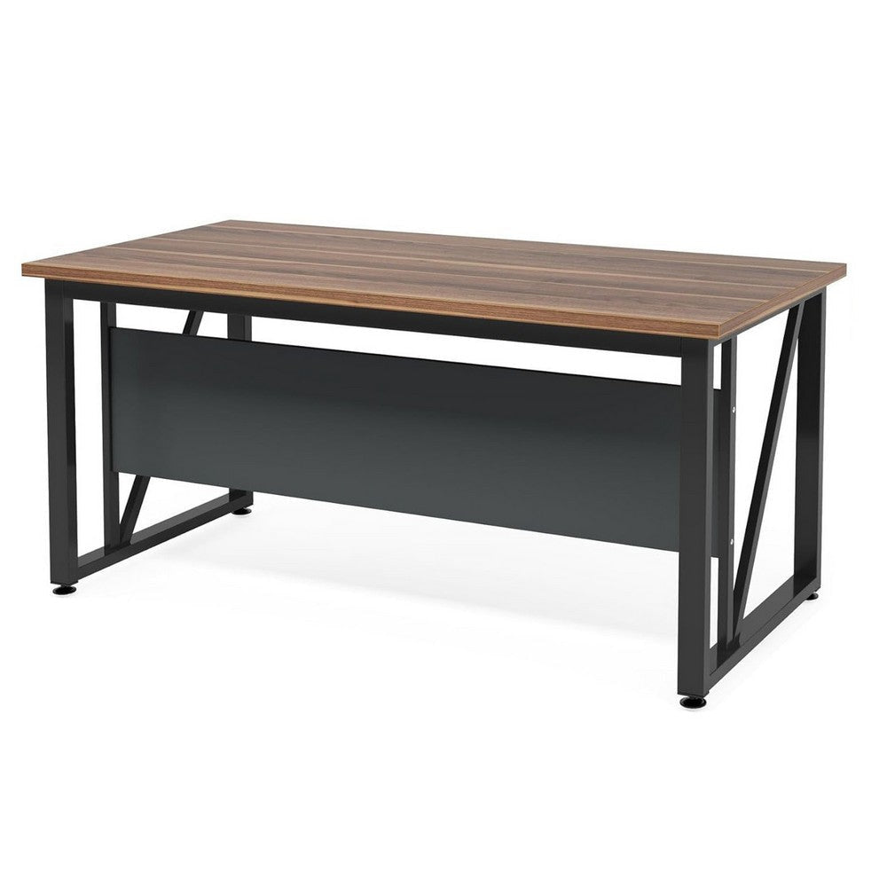 Tibe Computer Desk | 55’’ Rectangle Top | Brown Wood Black Metal Legs BM336951