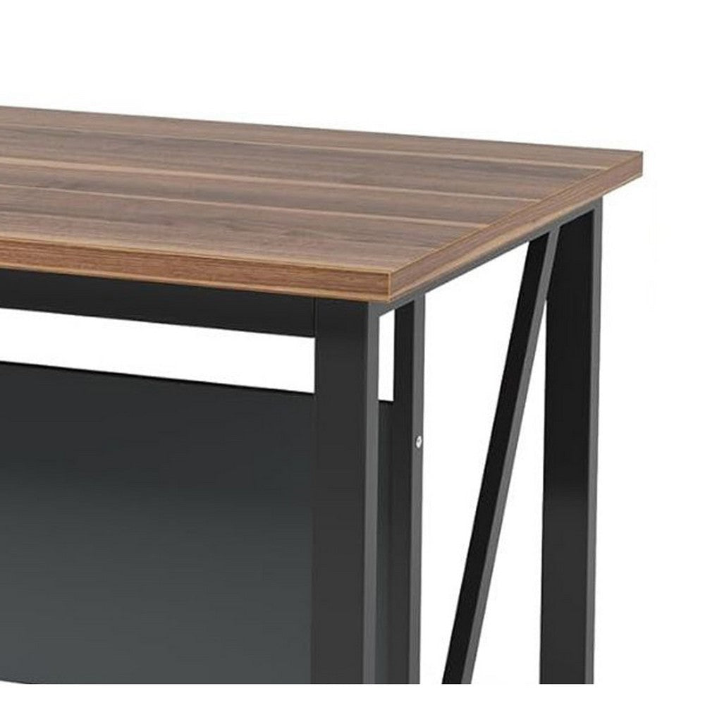 Tibe Computer Desk | 55’’ Rectangle Top | Brown Wood Black Metal Legs BM336951