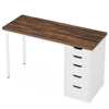 Computer Desk w 5 Drawers and White Metal Legs | 47’’ Brown Wood Top BM336952