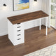 Computer Desk w 5 Drawers and White Metal Legs | 47" Brown Wood Top